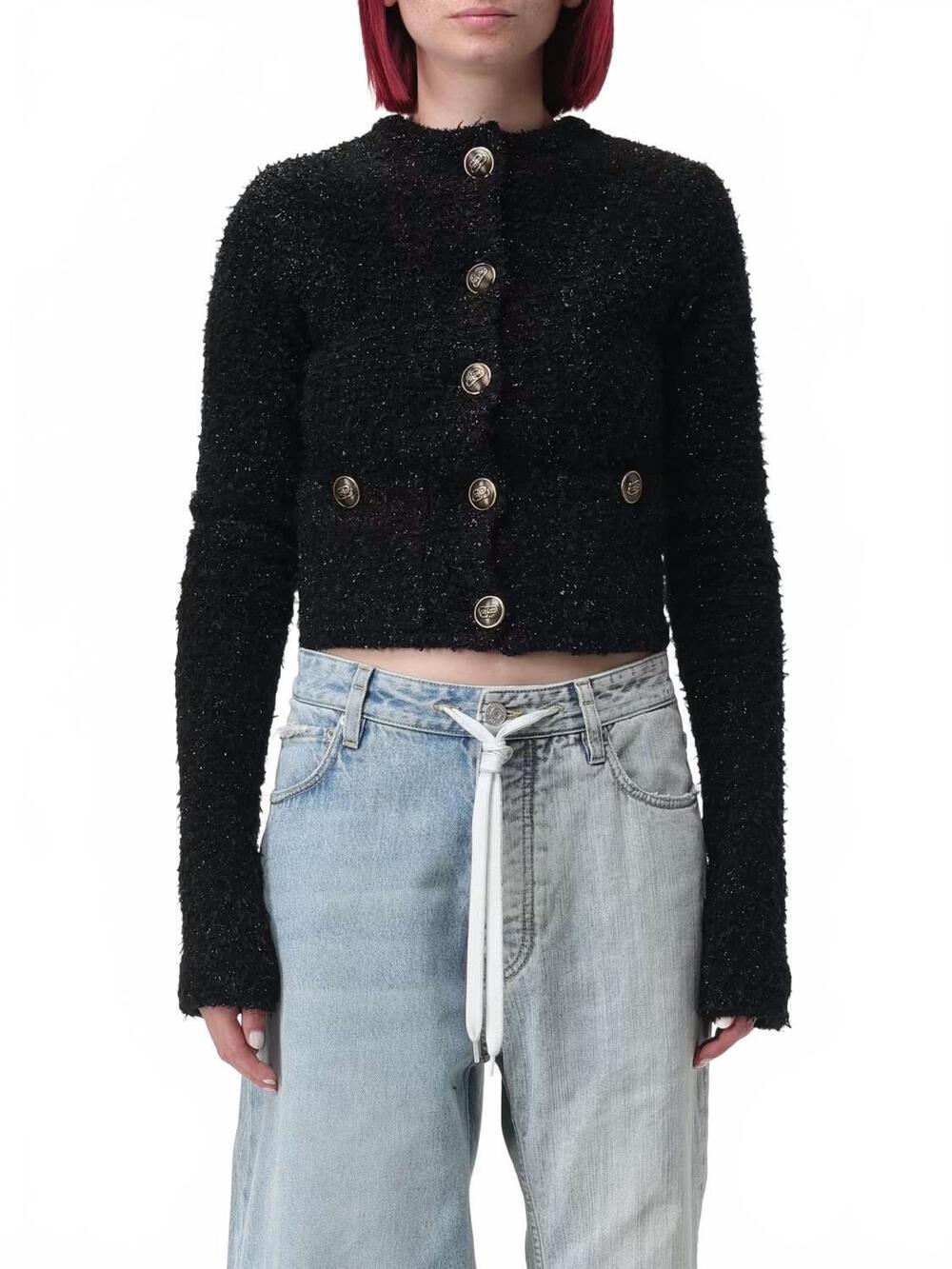 NEW BALENCIAGA tweed cropped cardigan in black